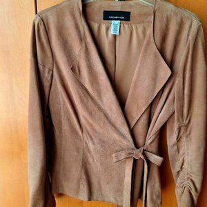 Vintage Short Tan/Light Brown Suede Collarless Jacket